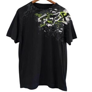 Vintage Y2K Fox Racing Men’s Black Neon Lime Green Graphic T-Shirt Size Large